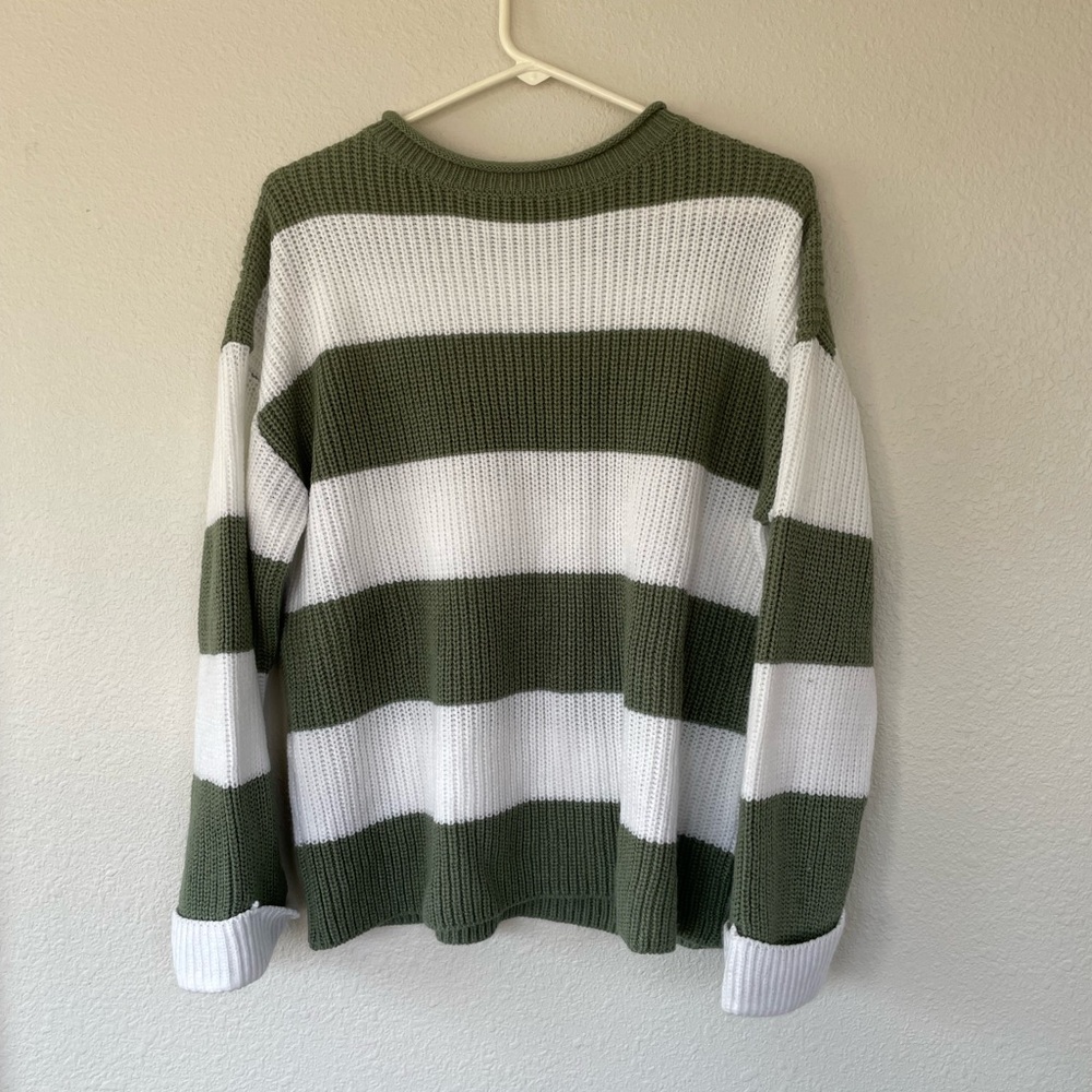 Green and White Striped Sweater - Women’s